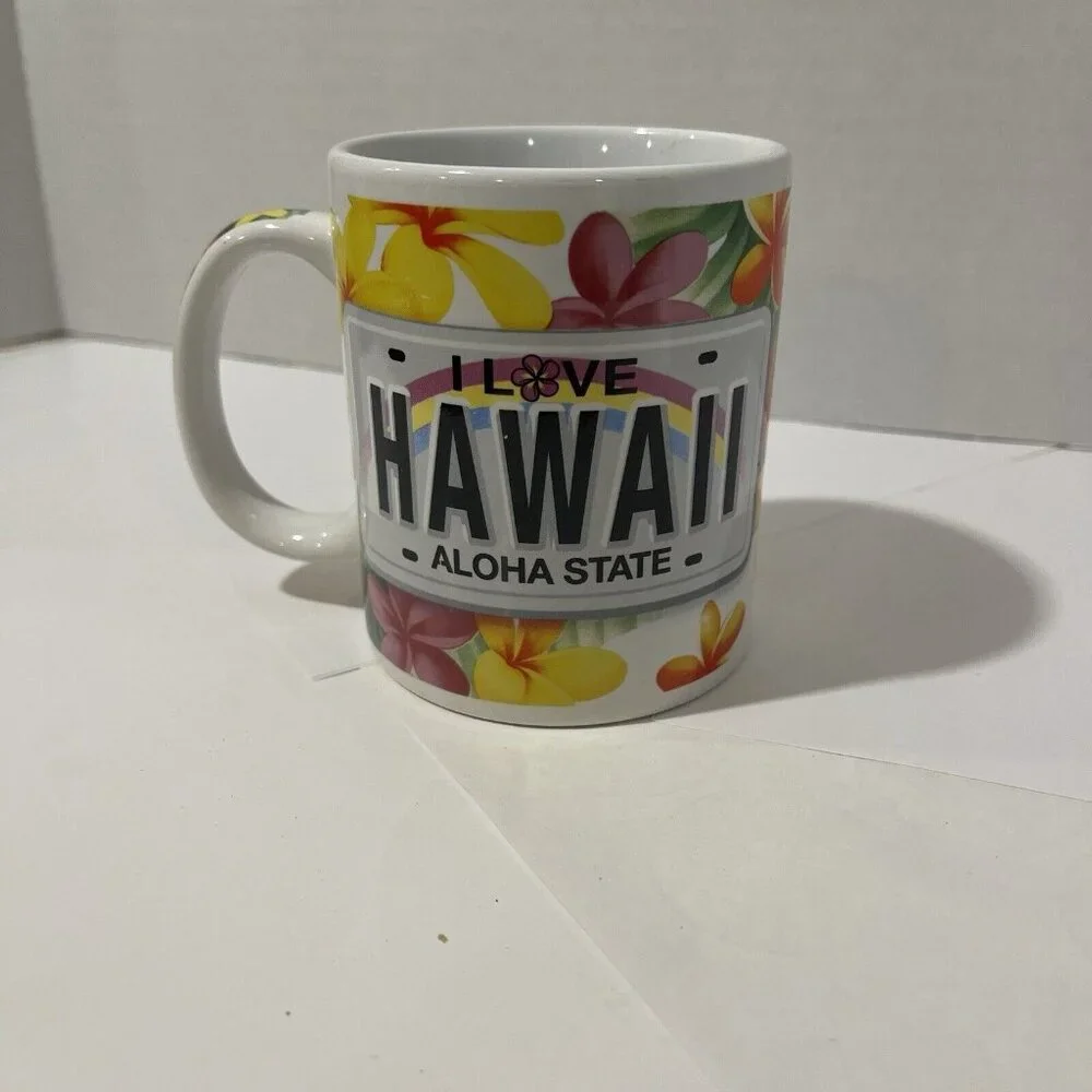 Coffee Mug‎ I Love Hawaii Aloha State Travel Souvenir Plumeria